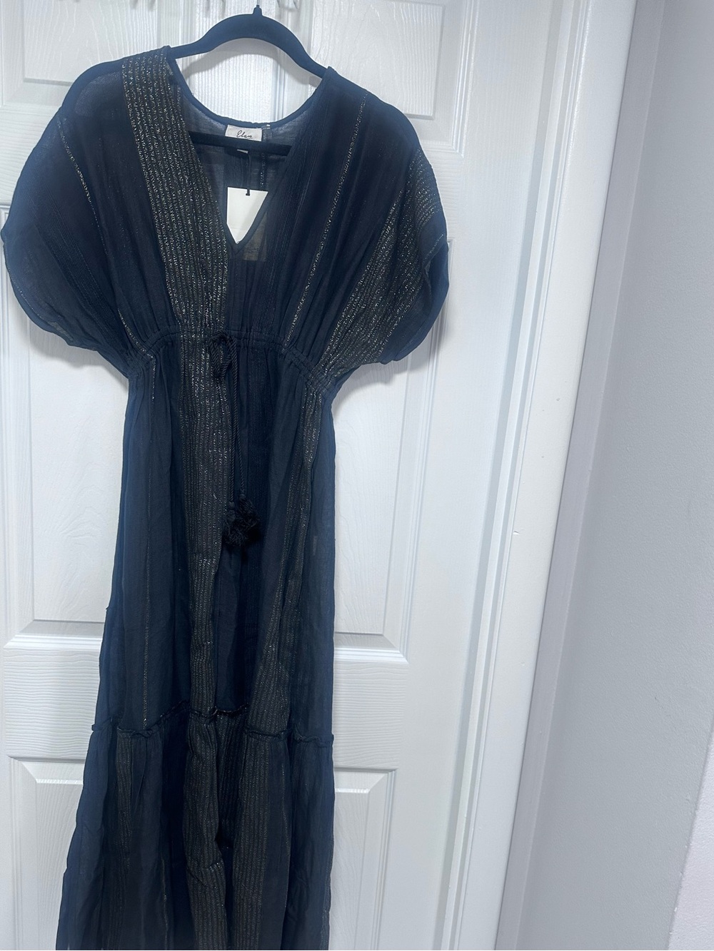 Elan black Metallic-Striped Maxi Dress
